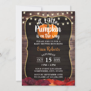 Little Pumpkin Rustic Autumn Leaves Baby Shower Invitation