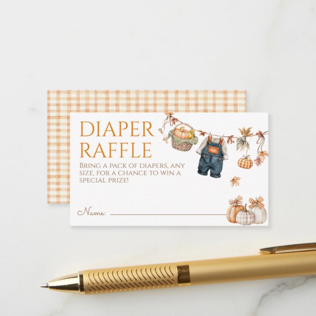Little Pumpkin Rustic Baby Shower Diaper Raffle Enclosure Card (Front/Back In Situ)