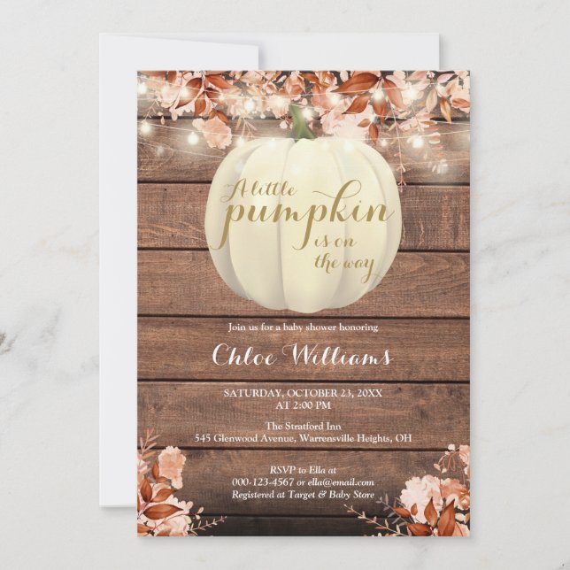 Little Pumpkin Rustic Fall Baby Shower Invitation (Front)