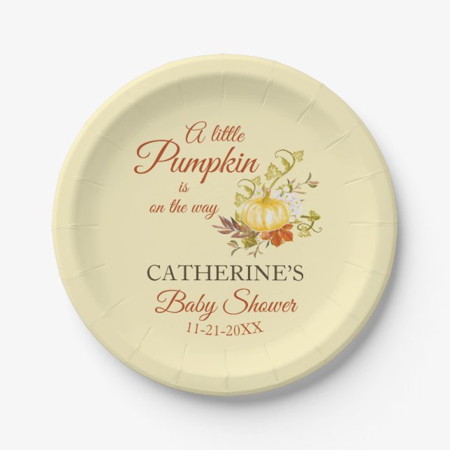 Little Pumpkin Rustic Fall Baby Shower Paper Plate (Front)