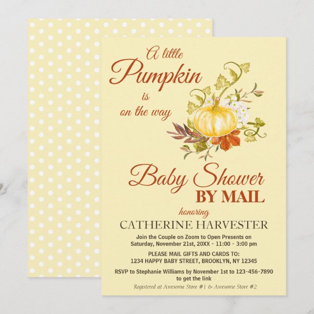 Little Pumpkin Rustic Fall Virtual Baby Shower Invitation (Front/Back)