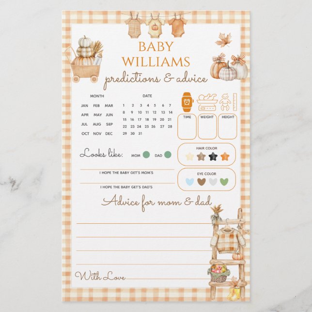 Little Pumpkin Rustic Farm Fall Baby Shower Game (Front)