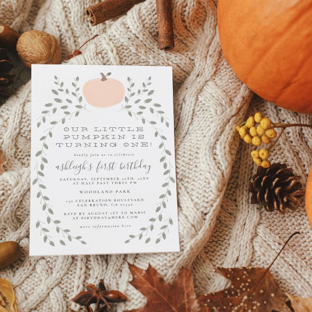 Little Pumpkin Rustic Girl's First Birthday Party Invitation (The Card Front Mock-up)