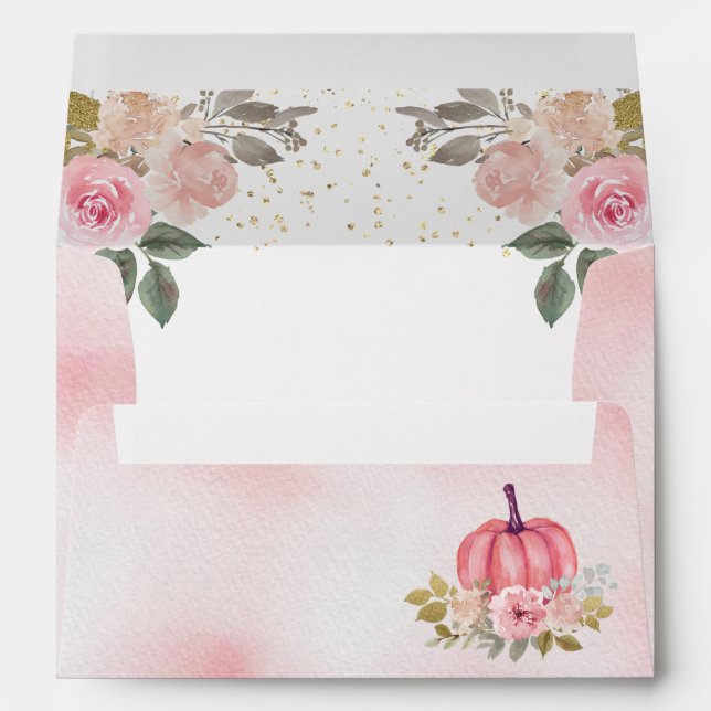 Little Pumpkin Rustic Pink Watercolor Floral Envelope (Back (Bottom))