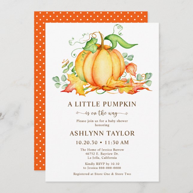 Little Pumpkin Shower Invitation (Front/Back)