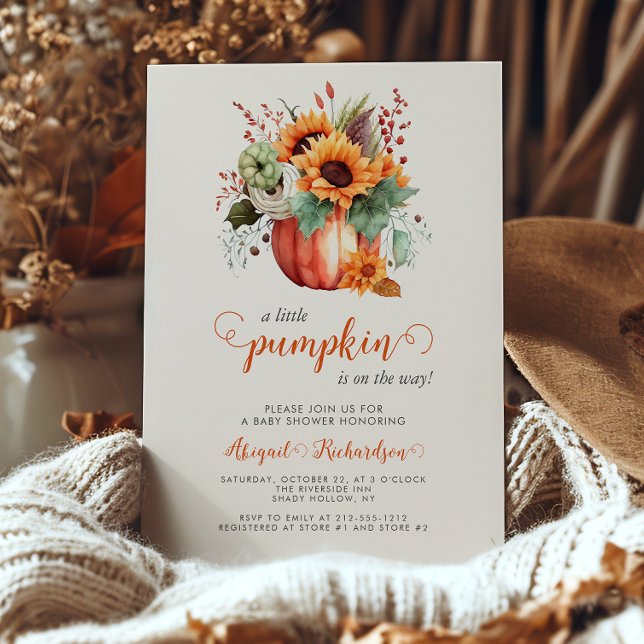 Little Pumpkin Sunflower Floral Fall Baby Shower Invitation (Creator Uploaded)