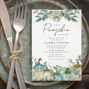 Little Pumpkin Teal Watercolor Baby Shower Invitation