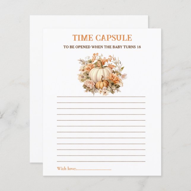 Little Pumpkin Time Capsule Card Fall Baby Shower (Front/Back)