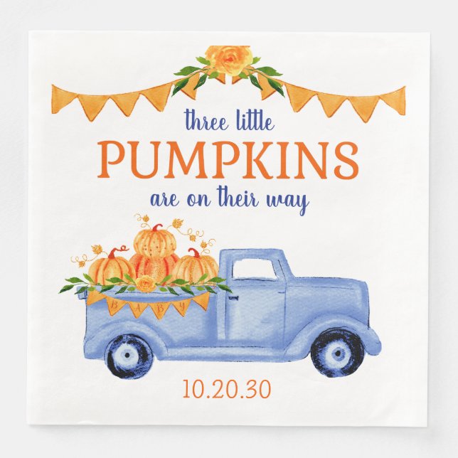 Little Pumpkin Triplet Boy Baby Shower Napkins (Front)