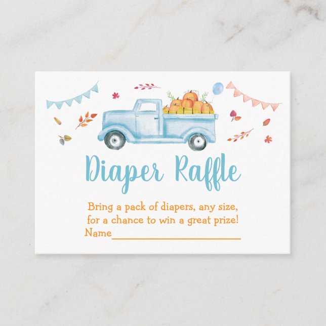 Little Pumpkin Truck Baby Shower Diaper Raffle Enclosure Card (Front)