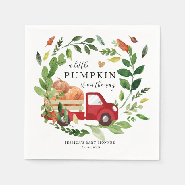 Little Pumpkin Truck Fall in Love Baby Shower Napkin (Front)