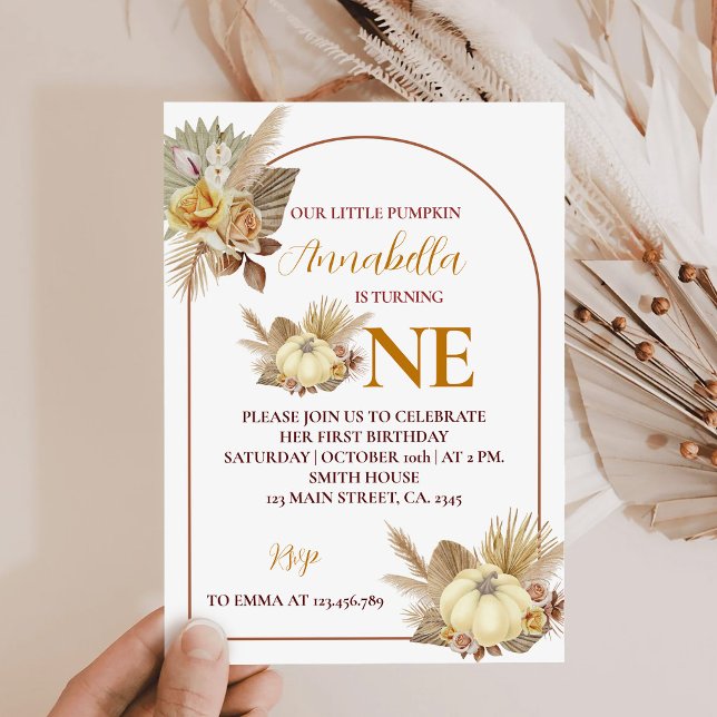 Little Pumpkin Turning One 1st Birthday Invitation (Creator Uploaded)