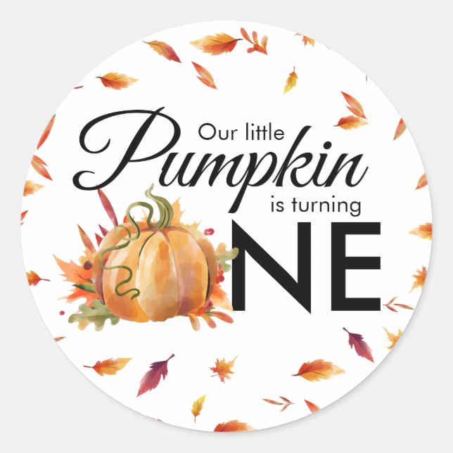Little Pumpkin Turning One Autumn Fall Birthday Classic Round Sticker (Front)
