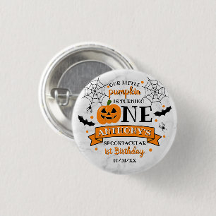 Little Pumpkin Turning One Halloween 1st Birthday 1 Inch Round Button