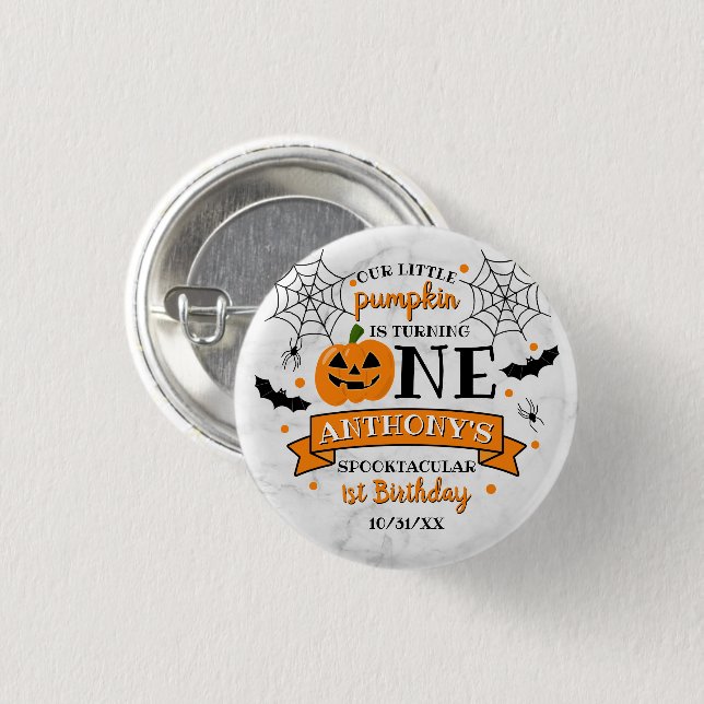 Little Pumpkin Turning One Halloween 1st Birthday 1 Inch Round Button (Front & Back)