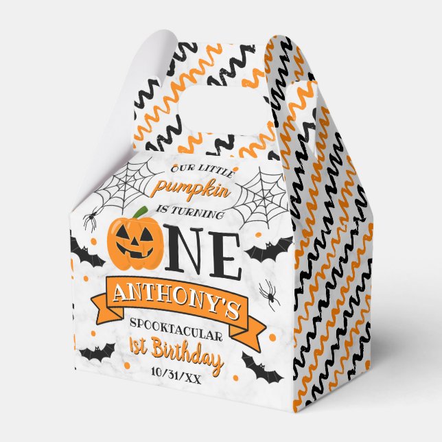 Little Pumpkin Turning One Halloween 1st Birthday Favor Box (Front Side)