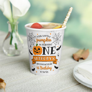 Little Pumpkin Turning One Halloween 1st Birthday Paper Cups