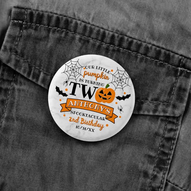 Little Pumpkin Turning Two Halloween 2nd Birthday 1 Inch Round Button (Creator Uploaded)