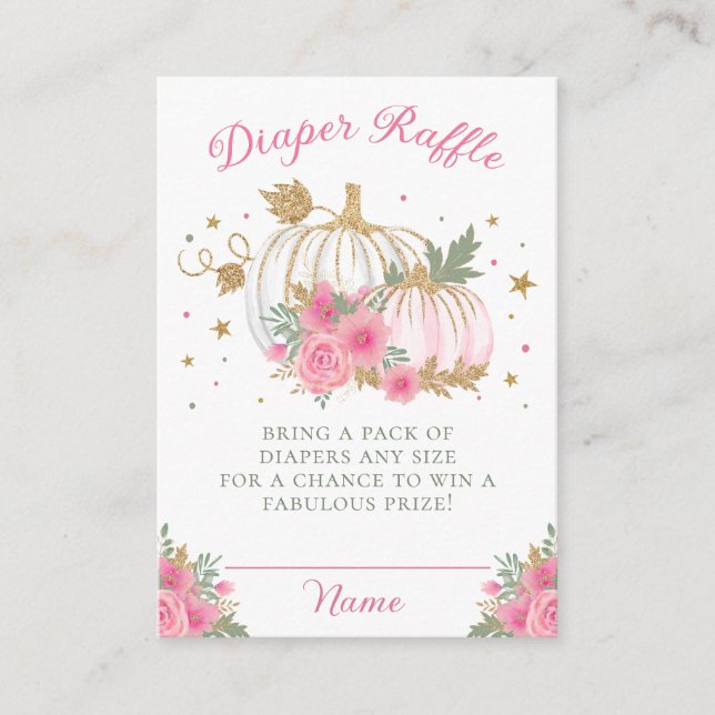 Little Pumpkin Twin Girl Baby Shower Diaper Raffle Enclosure Card (Front)