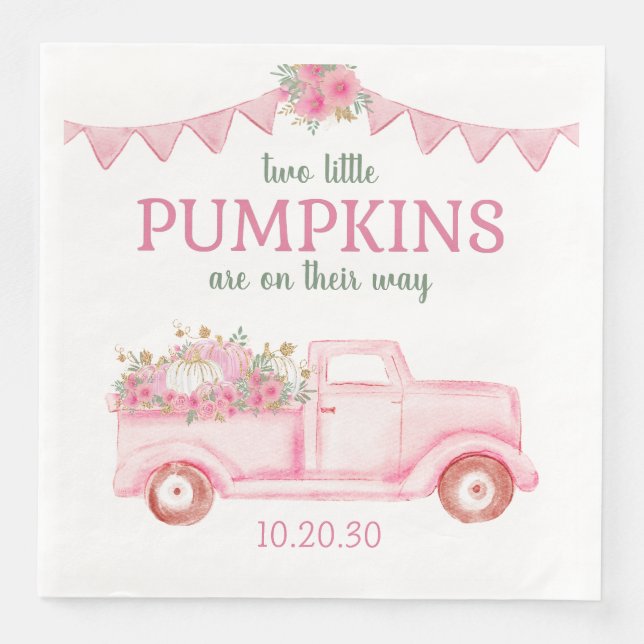 Little Pumpkin Twin Girl Baby Shower Napkins (Front)