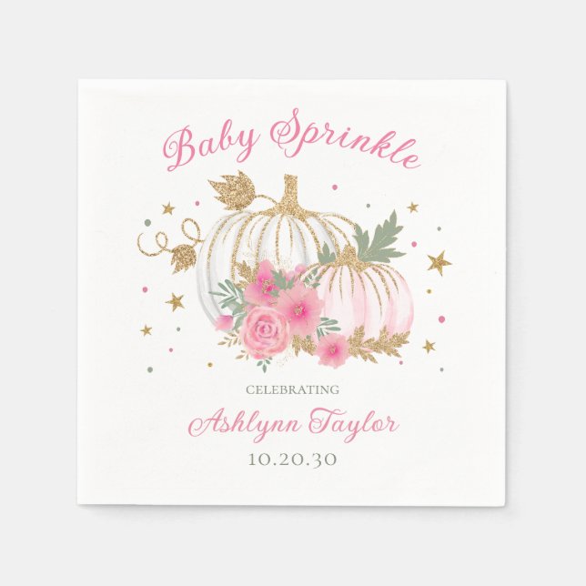 Little Pumpkin Twin Girl Baby Sprinkle Napkin (Front)