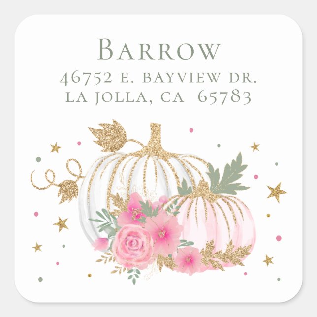 Little Pumpkin Twin Girl Shower Return Address Square Sticker (Front)