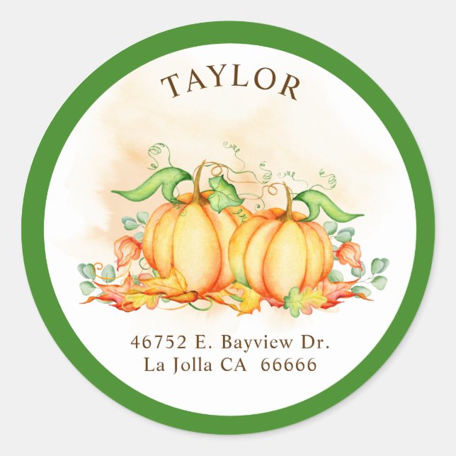 Little Pumpkin Twins Green Return Address Labels (Front)