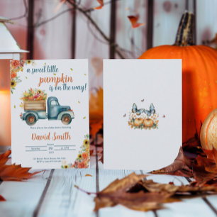 Little Pumpkin Vintage Blue Truck & Fall Floral Invitation