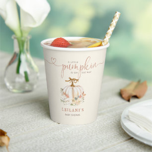 Little Pumpkin Watercolor Autumn Baby Shower Paper Cups