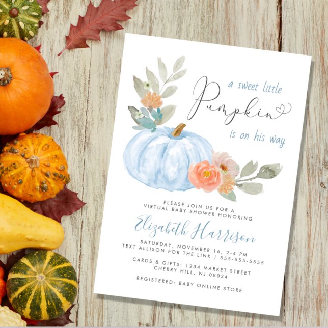 Little Pumpkin Watercolor Boy Virtual Baby Shower Invitation (Creator Uploaded)