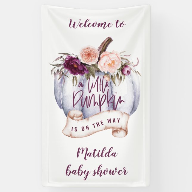 Little pumpkin watercolor fall baby shower party b banner (Vertical)