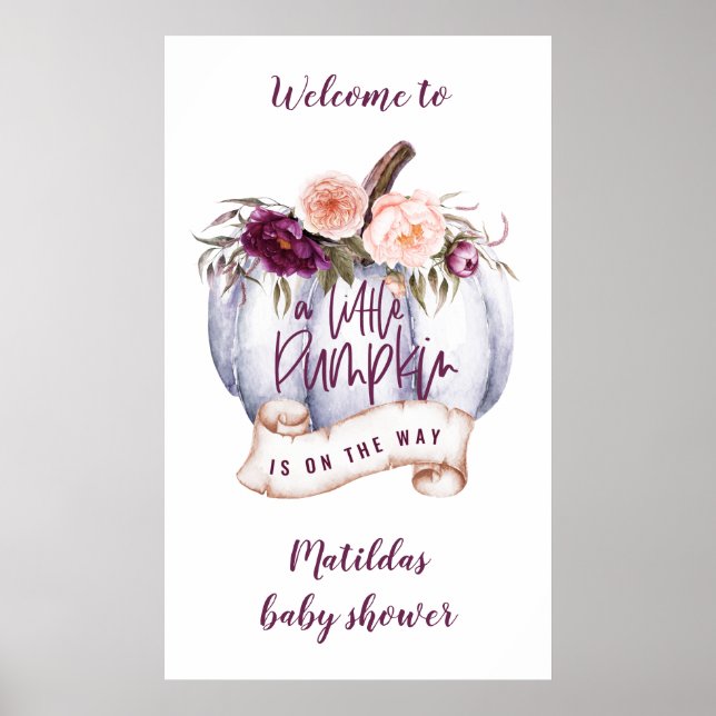 Little pumpkin watercolor fall baby shower party poster (Front)