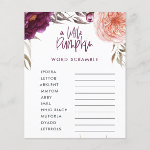 Little pumpkin watercolor floral baby shower game  flyer