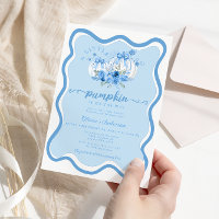 Little Pumpkin Wave Frame Bow Blue Baby Shower