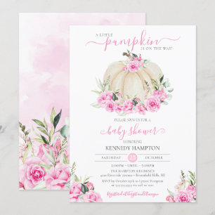 Little Pumpkin White Pink Floral Girl Baby Shower Invitation