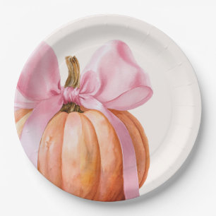 Little Pumpkin with Pink Bow – Baby Shower  Paper Plate