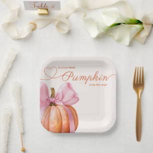 Little Pumpkin with Pink Bow – Baby Shower  Paper Plate