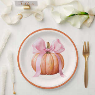 Little Pumpkin with Pink Bow – Baby Shower  Paper Plate