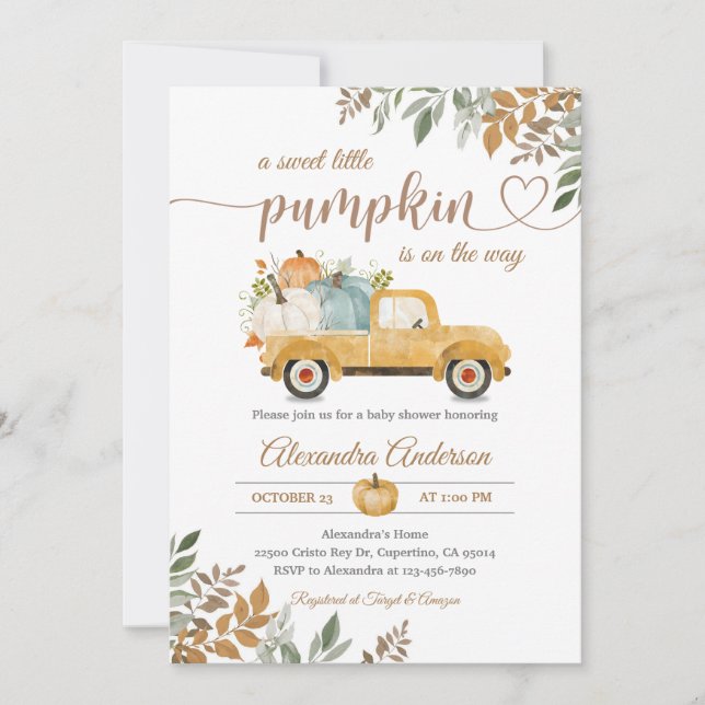 Little Pumpkin Yellow Truck Fall Boho Invitation (Front)