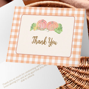 Little Pumpkins Orange Gingham Baby Shower Thank You Card