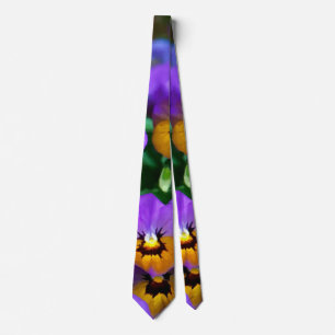 Little Purple Pansies Trimmed in Yellow Gold Tie