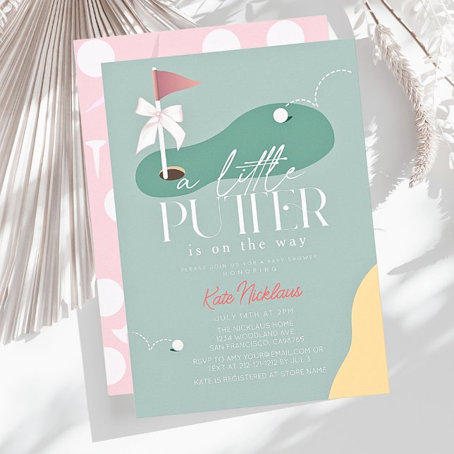 Little Putter Golf Fairway Bow Girl Baby Shower Invitation (Creator Uploaded)