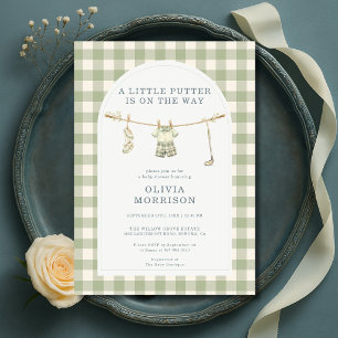 Little Putter Golf Sage Green Gingham Baby Shower Invitation