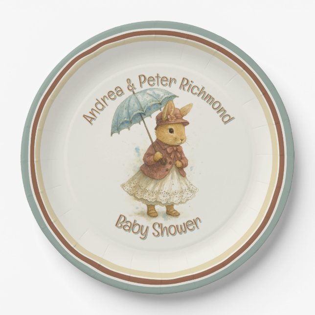 Little Rabbit Baby Shower for Girl Paper Plate (Front)