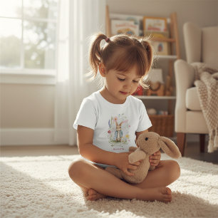 Little Rabbit Floral Frame Watercolor Toddler  T-shirt