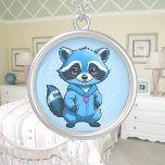 Little Raccoon In Blue Necklace<br><div class="desc">A cute little raccoon in monotone blue with a purple heart. Digitally created in a cartoon style. Perfect design for kids and adults on many trendy products! Customize your background colour or add text!</div>