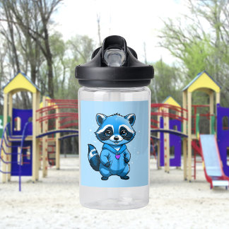 Little Raccoon In Blue Water Bottle