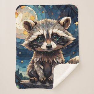 Little Raccoon Night Sky Stained Glass Sherpa Blanket