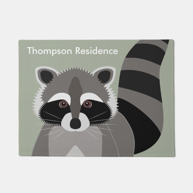 Little Raccoon Rascal Personalized Doormat (Front)