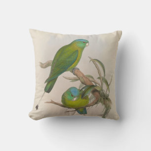 Little Racket-Tailed Parrot by John Gould Throw Pillow